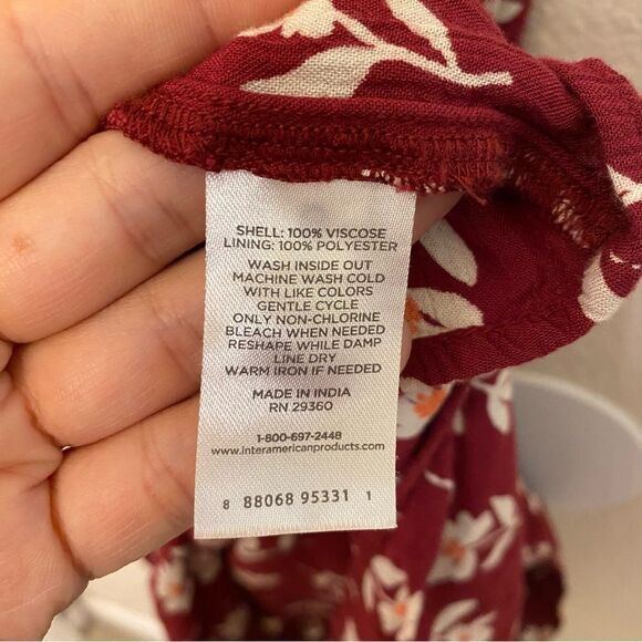 Red floral print boho feminine romantic button front midi dress tie shoulder XL - Picture 6 of 12